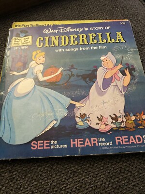 Walt Disney Cinderella Read Along Book and Record #308 Vintage 1977 