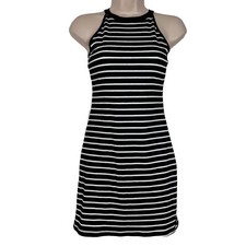 Shein Dress Women's Small Sleeveless Above Knee Black White Striped Ribbed Knit