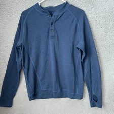 Showers Pass Shirt Mens XL Blue Merino Wool Bamboo Henley Long Sleeve Cycling