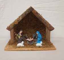 VTG Nativity Manger Stable Creche Italy Wood Barn Christmas Jesus 9"