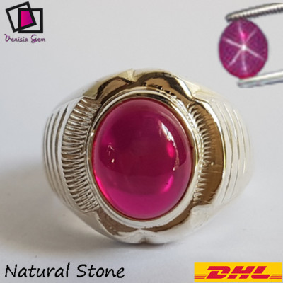 6 CT Natural Srilankan 6 Rays Star Ruby Stone  Ring 925 Sterling Silver Menياقوت