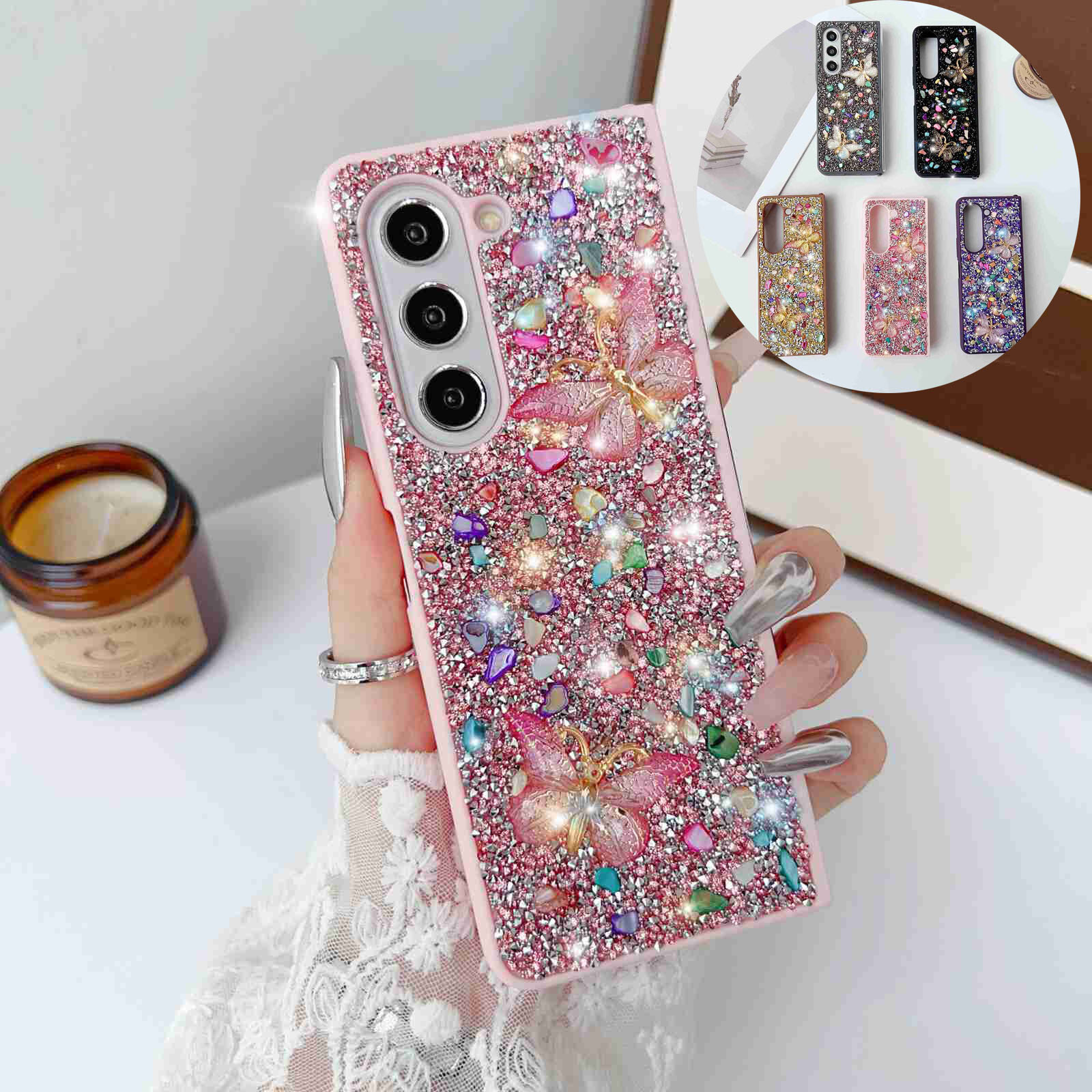 For Samsung Z Fold 6 3 4 5 Bling Diamond Butterfly Glitter Hard Phone Cover Case