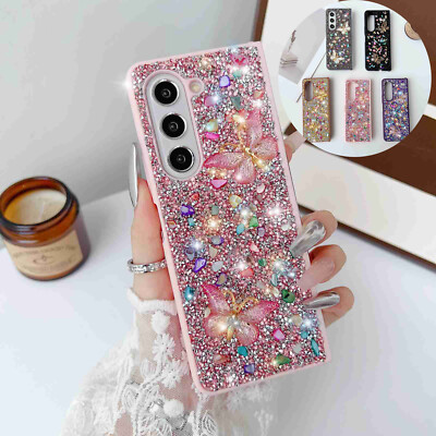For Samsung Z Fold 6 3 4 5 Bling Diamond Butterfly Glitter Hard Phone Cover Case