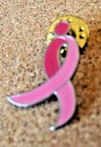 two-tone Pink Ribbon breast cancer awareness lapel pin c39649