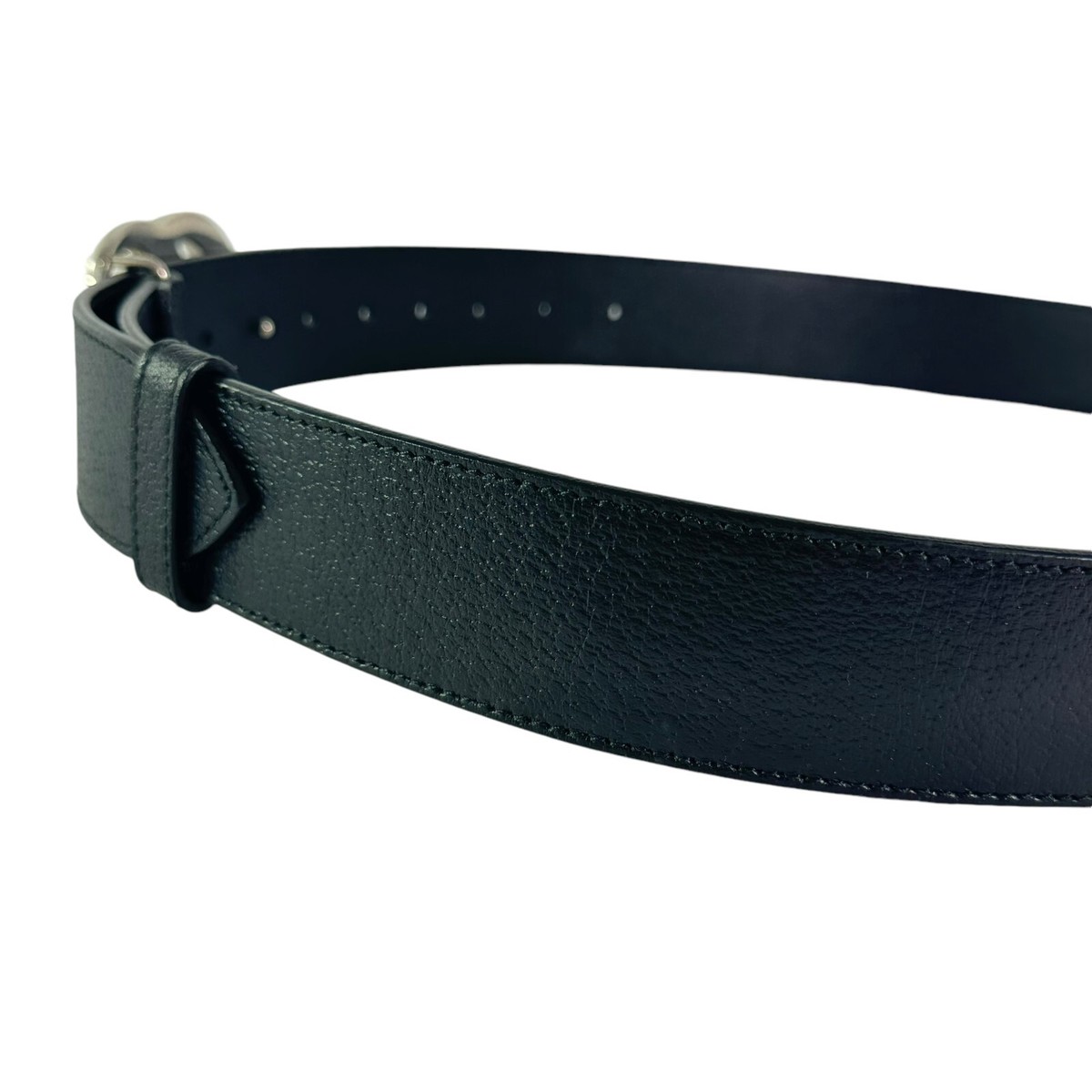 GUCCI Marmont Double GG Logo Buckle Black Leather Men Belt 