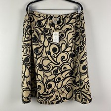 Talbots Gold Black A-Line Knee Length Silk Skirt Size Petite 18W Side Zip