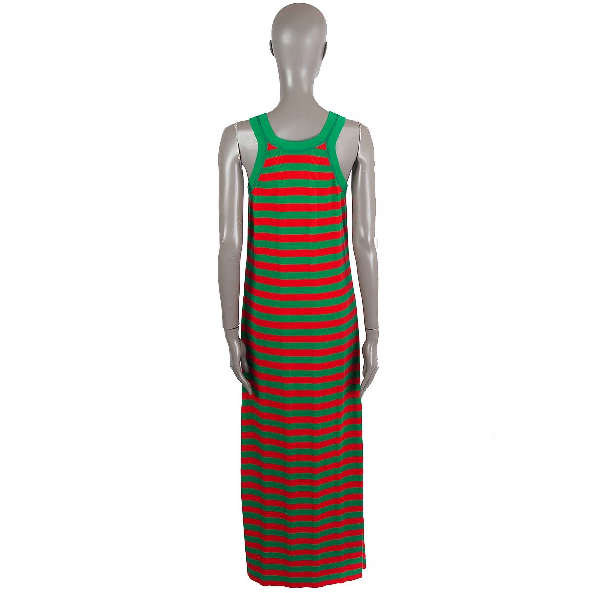 68029 auth GUCCI red & green cotton 2021 STRIPED CAT PATCH KNIT MAXI Dress  M | eBay