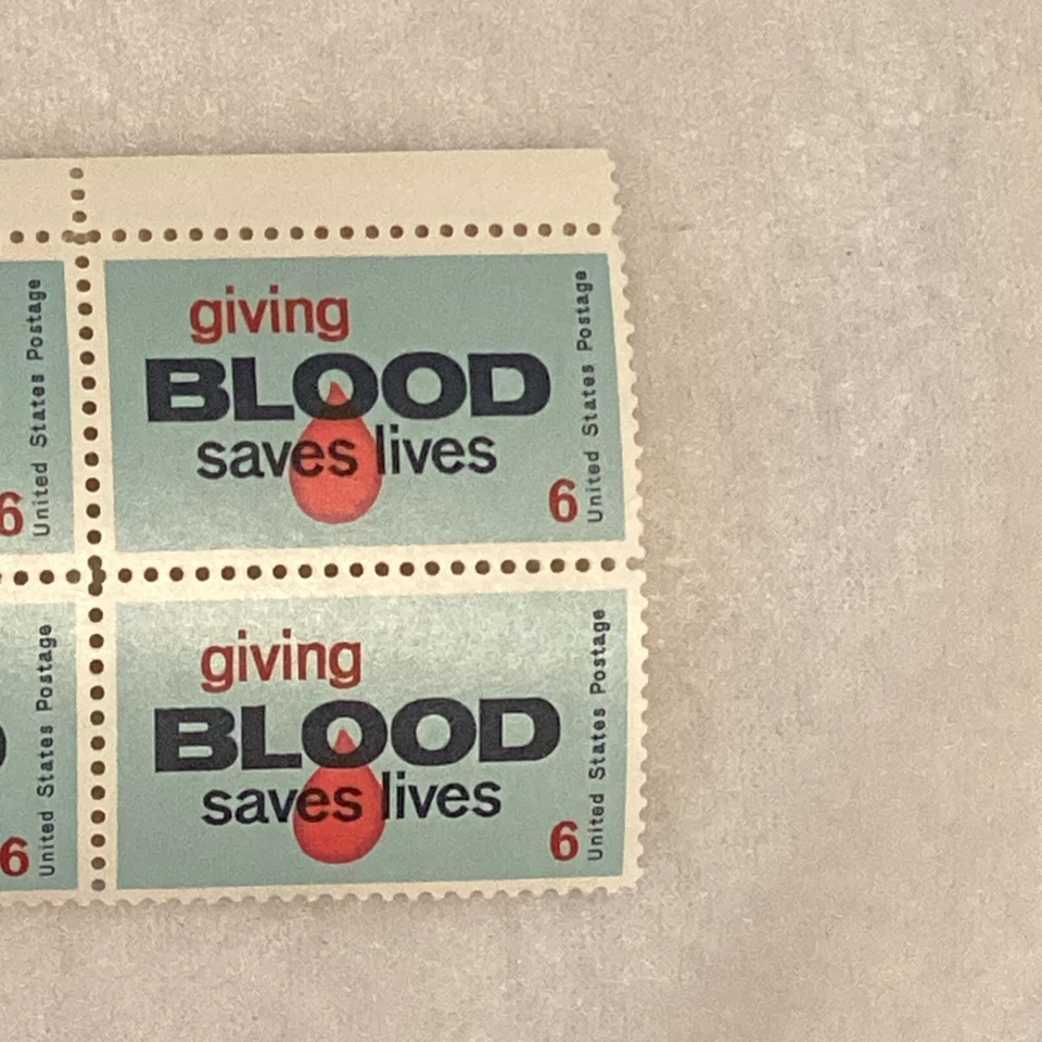 MINT Giving Blood Saves Lives United States Postage 6¢ 4 Stamp Plate Block #1425 - Image 3 of 4
