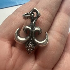 Fleur De Lis Charm Pendant in Polished 925 Sterling Silver Solid 8.2g