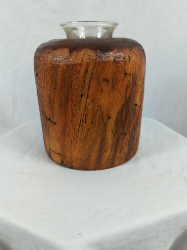 Rustic Nautical Country Solid Turned Wood  Candle Holder Lathe Turned HEAVY - Picture 1 of 8