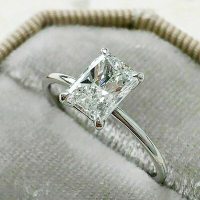 2.5CTW Radiant Cut Moissanite Solitaire Engagement Ring in 14k White Gold Plated