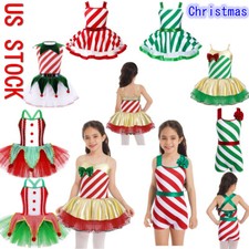 Girls Christmas Costume Striped Figure Ice Skating Ballet Tutu Dance Dress