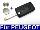 2Tasten Ersatz Klappschlüssel für Peugeot 206 107 207 307 + 2x Taster + Batterie