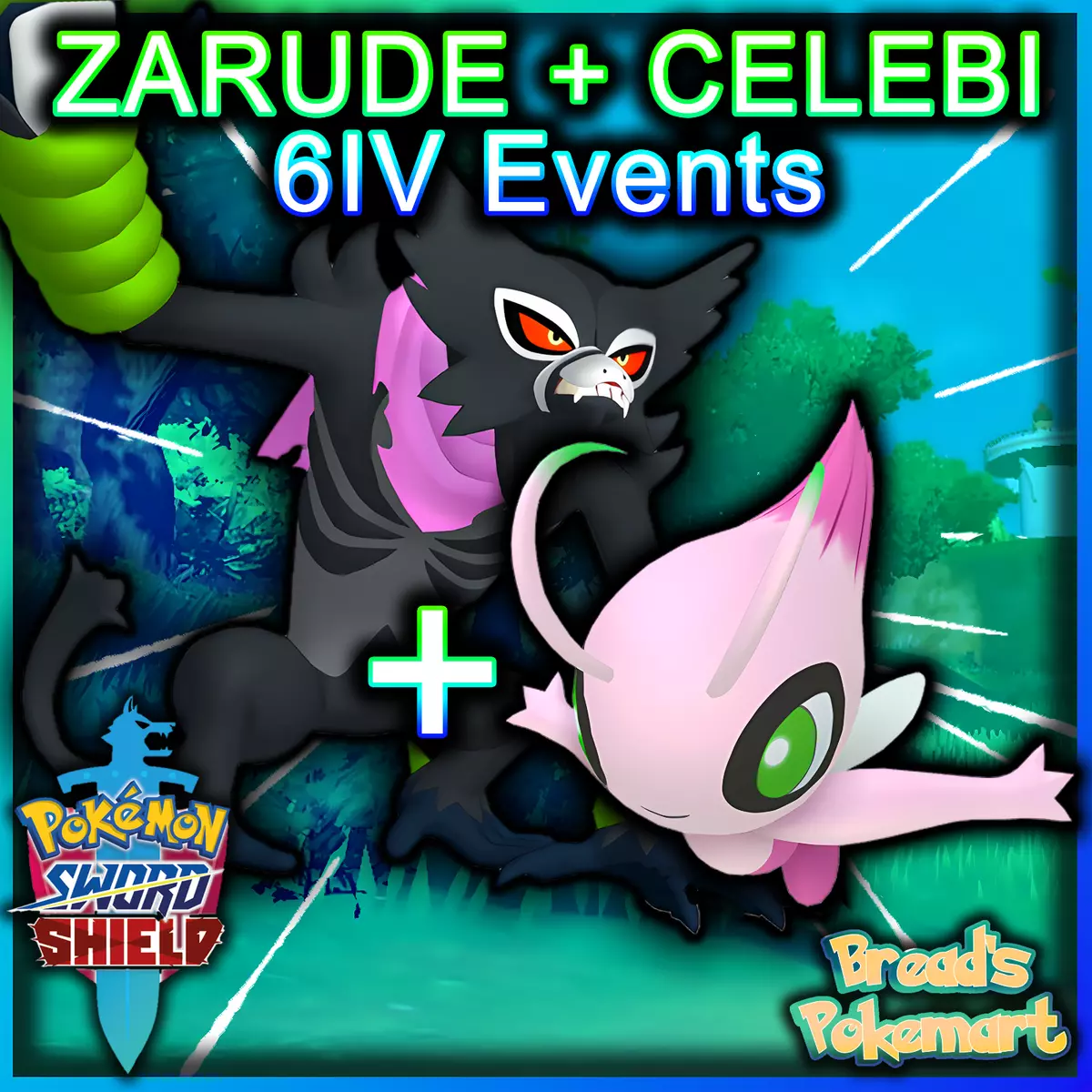 ZARUDE + SHINY CELEBI 6IV Event Pack💚Sword & Shield Pokémon the Movie Coco  FAST