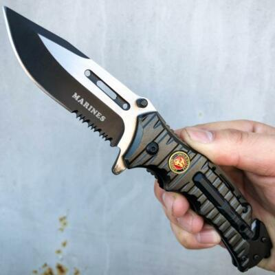 #ad 8.25quot; Military USMC MARINES Assisted Folding Rescue Pocket Knife Fire Starter $10.95