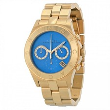 NEW MARC JACOBS BLADE GOLD TONE, S/STEEL,TEAL DIAL,CHRONO BRACELET WATCH-MBM3307