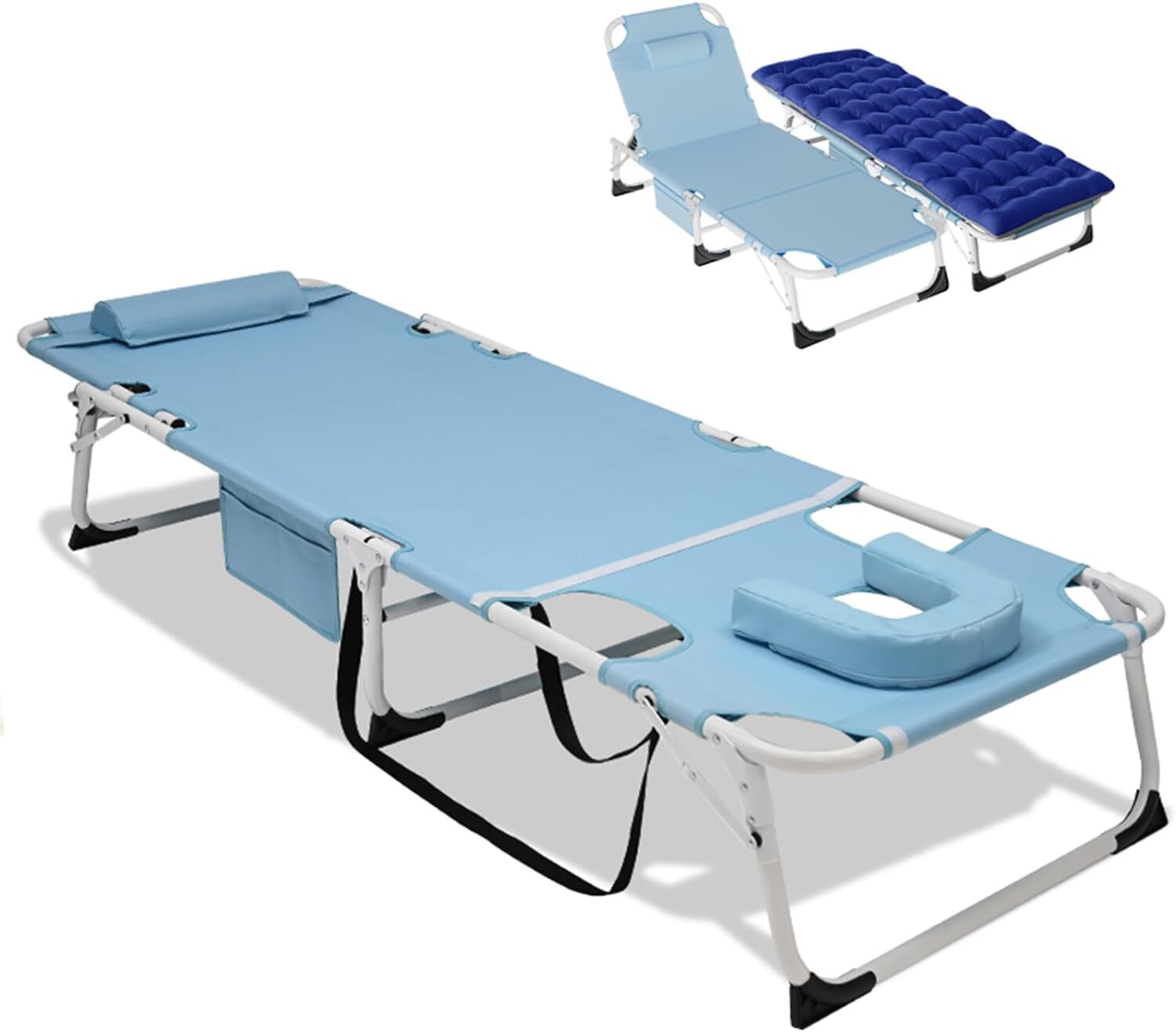 MOPHOTO Heavy Duty Tanning Chair with Face Hole Adjustable Folding Cot
