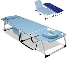 SUNYRISY Heavy Duty Tanning Chair with Face Hole Adjustable Folding Cot Mattress