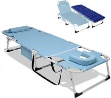 SUNYRISY Heavy Duty Tanning Chair with Face Hole Adjustable Folding Cot Mattress
