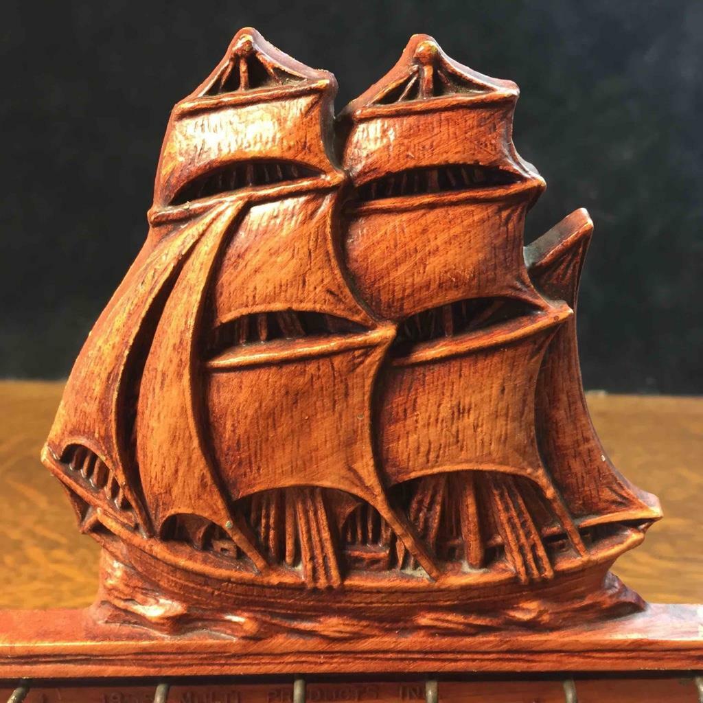 Vintage Syroco Wood Pulp Sail Boat Ship Tie Rack Hanger Holder Wall ...