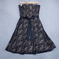 Ann Taylor Loft Dress Womens 8 Black Lace Strapless A-Line Fit & Flare Waist Tie