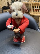 Vintage RARE Wind Up Textured Cloth Dog Eating Candy Litho Tin Toy JAPAN