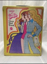 Vintage Barbie Three Doll Trunk Yellow 1974 Mattel World Of Barbie Storage Case