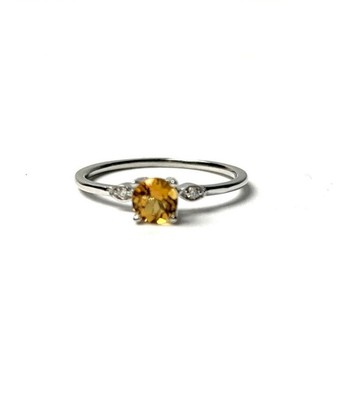 0.5ct Round Natural Citrine Minimal Trilogy 14k SOLID White Gold Engagement Ring
