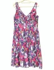 Suzi Chin sz 10 Dress Floral Fit & Flare Tea Garden Twee Sleeveless Cotton/Silk