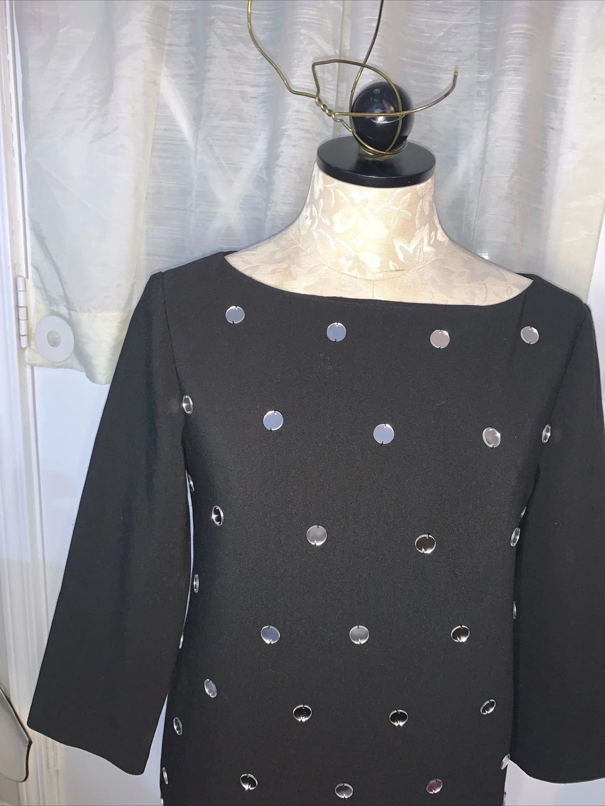 Abito nuovo senza etichette Kate Spade nero specchio paillettes a pois manica 3 4 edizione Ltd taglia 4