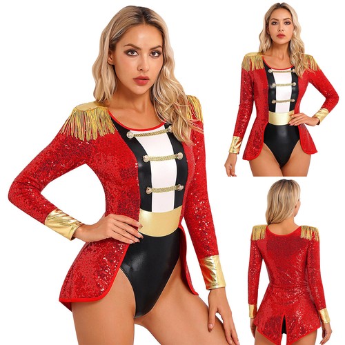inhzoy Damen Kostüm Body Jumpsuits Zirkusdirektorin Leotard Weihnachten Karneval - Picture 4 of 14