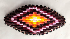 Native American beaded Hair Barette regalia Brown DIamond design PreOwned 