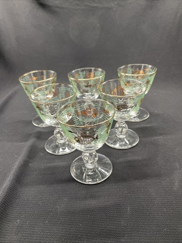 Vintage Libbey MARINE LIFE Set of 6 Cordial Glasses Stemware MCM Rare - Picture 1 of 10