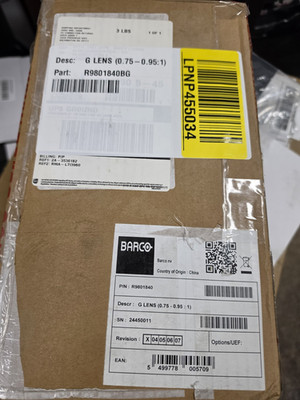 Barco R9801840 G Lens with Lens Ring Short Throw Ratio 0.75 - 0.95 (WUXGA) - NEW