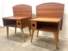 TWO 1950s 1960s retro vintage DANISH SOLID TEAK BEDSIDE TABLES CABINETS