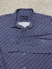 Robert Graham Modern Americana Blue Geometric Print Tailored Fit Shirt Size XL