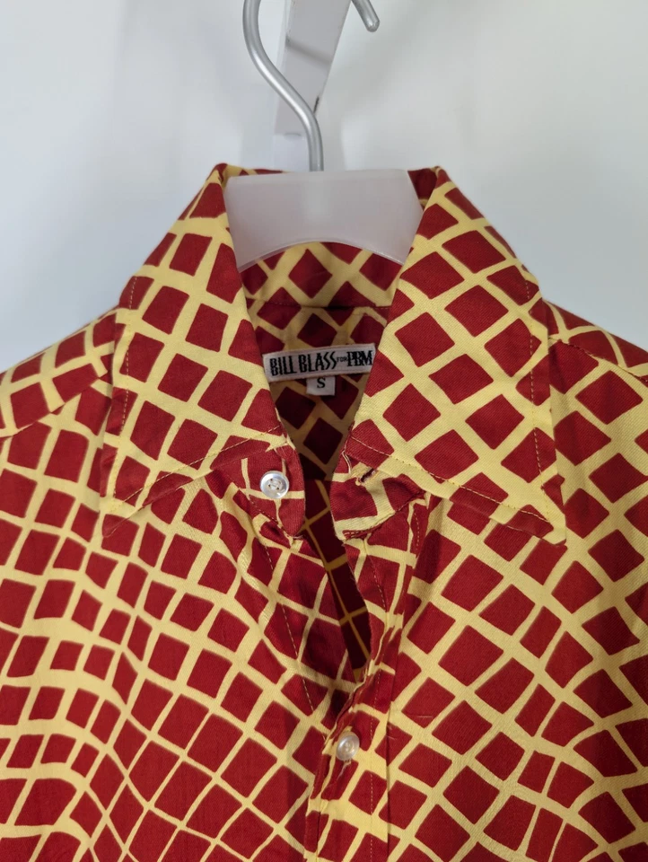 Bill Blass Vintage 60s 70s Op Art Geometric Atomic Mod AOP Shirt USA S Museum - Image 4 of 4