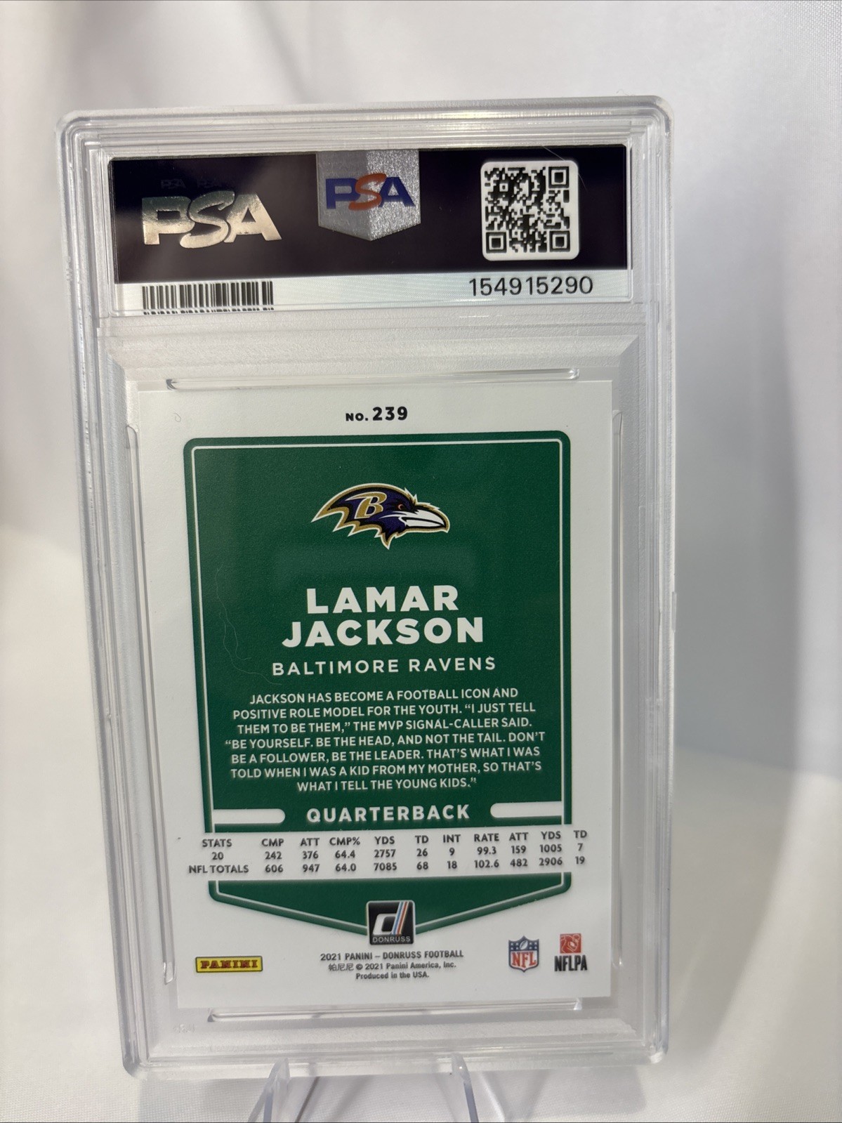 2021 Panini Donruss - Lamar Jackson #239 Press Proof Gold Premium PSA view 2