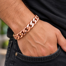 Pure Copper Cuban Link Bracelet for Men Women Handmade Heavy Chain Jewelry
