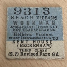 Half.  Railway.  TICKET,    (.  Holborn. Viaduct. To. Kent. House.   )