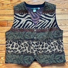 Vintage 90s Orvis Tapestry Animal Print Vest Waist Coat Womens XL USA Made