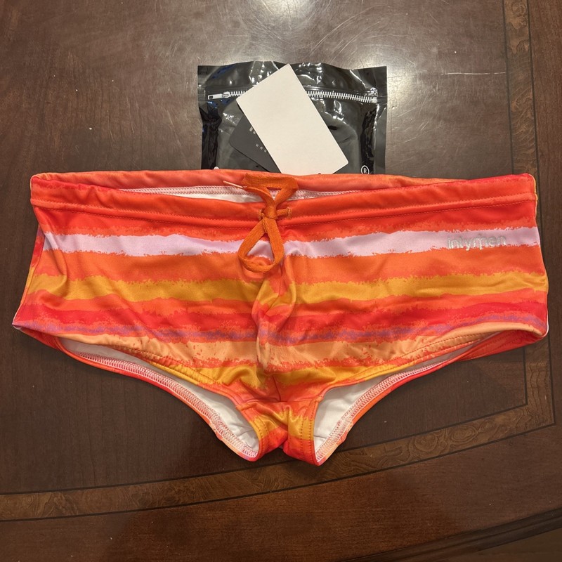 Intymen Swim Brief Sunshine Stripe Size Large New W Tags and Bag Orange Tones