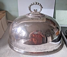 LARGE ANTIQUE SILVER PLATED MEAT/ FOOD DOME COVER CLOCHE-   17 X 13 X 8 INCH   A