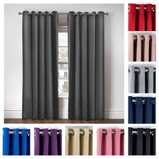 Thermal Thick Blackout Curtains 2 Panel Ready Made Eyelet Ring Top Curtains Cali