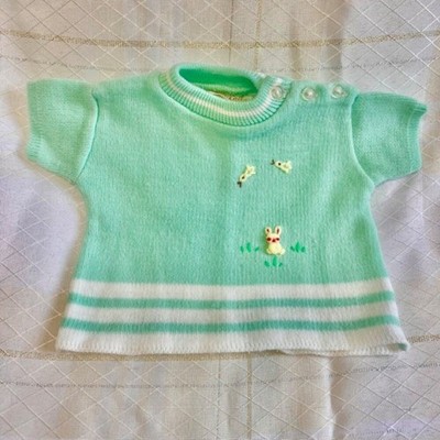 Novelty Knits Vintage Baby Sweater, Baby Clothing Green Baby Bunny Sweater 3 Mo