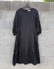 Everlane 100% Flax Linen Size 10 Black A-Line Midi Dress Quiet Luxury Pocket Zip