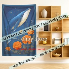 Ocean whale wall tapestry tranquil art wildlife decor 39X59 in