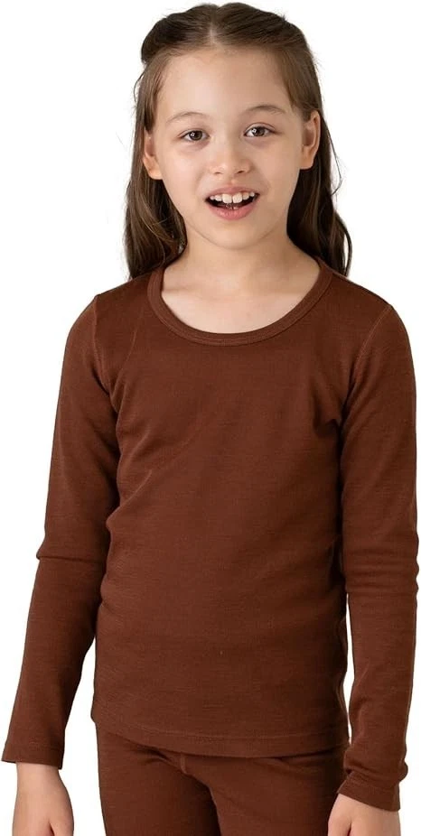 LAPASA Boy's Girl's 100% Merino Wool Base Layer Top Kid's Long Sleeves M Brown