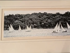 VINTAGE JAMES WENNERSTEN SILK SCREEN PRINT FRAMED WOOD FRAME SAILBOATS SERIGRAPH