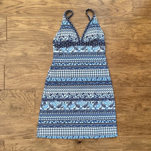 Tommy Bahama Swim Dress Size XS Paisley Terrace Over-the-Shoulder Blue/White